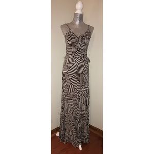 Tan and Black Ruffled Maxi Dress